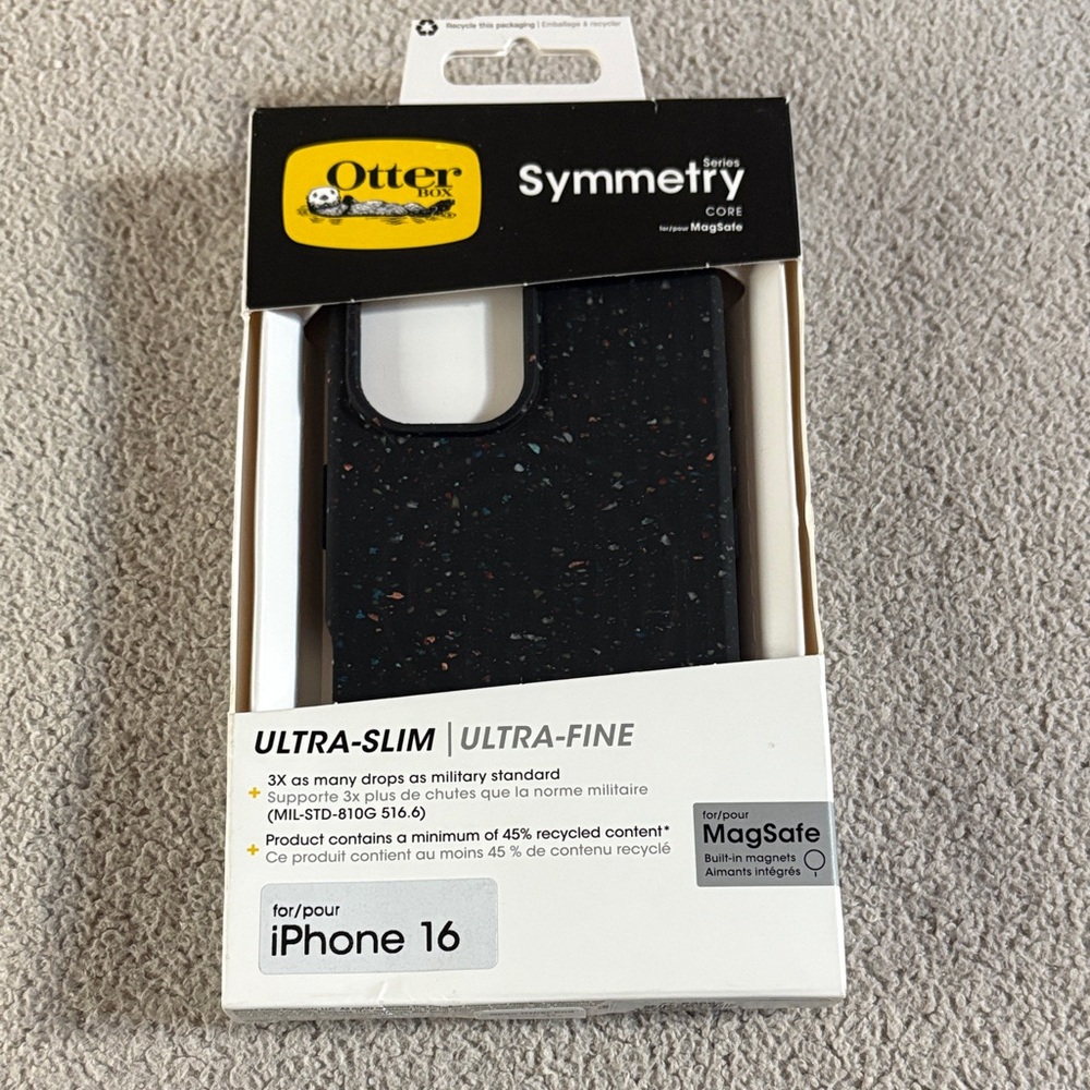 OtterBox Symmetry Series iPhone 16 Case - Speckled Black